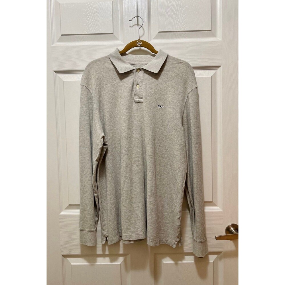 Vineyard Vines Mens Long Sleeve Polo Shirt Size L 100% Cotton Grey